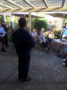 NNO Host Paul Fadelli addressing folks in his patio.